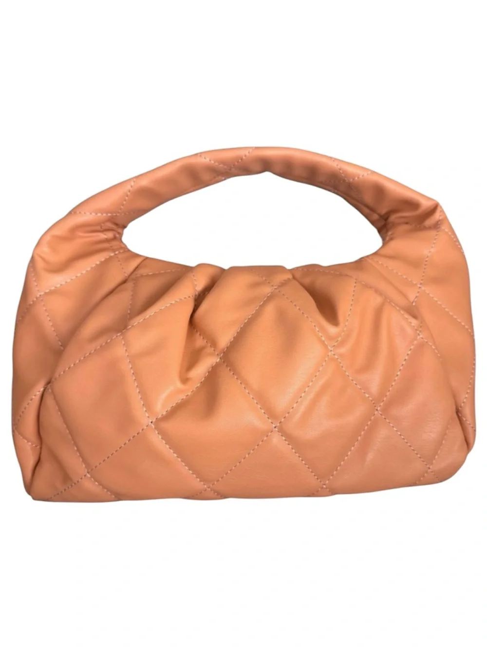 Quilted Tan Shoulder Bag Vegan Leather Slouchy Handbag Pouch Purse